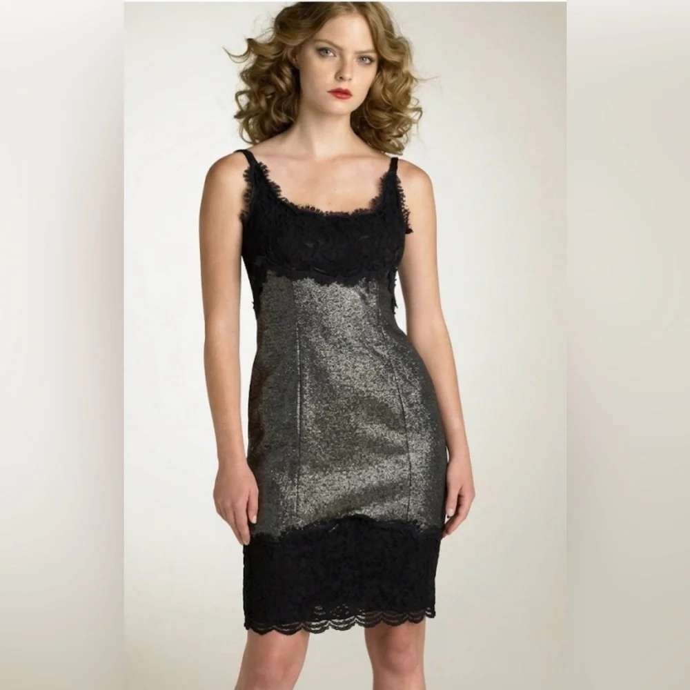 Diane Von Furstenberg Olivette Lace Trim Slip Dress‎ Black Metallic 8